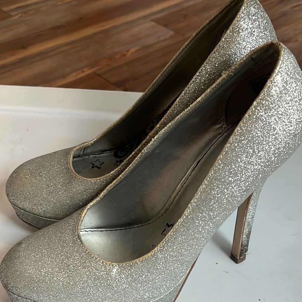 Brash Silver Heels with Sparkle Finish and Pointed Toe
